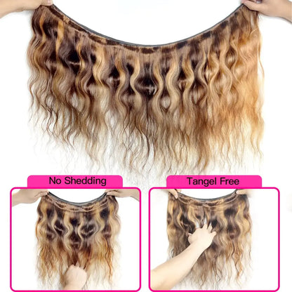 P4/27 Highlight Human Hair Bundles Body Wave Ombre Blonde Human Hair Bundles Extensions Wavy Brazilian Human Hair Bundles Weave