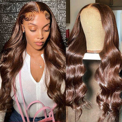 Chocolate Brown Body Wave Lace Front Wig HD Transparent Lace Frontal Wig Human Hair Preplucked 13x4 Colored Human Hair Wigs 180%