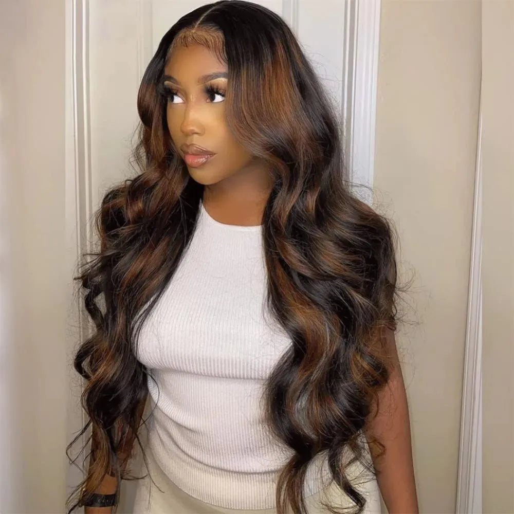 Highlight Lace Front Wig Human Hair 1B/30 Body Wave Ombre Lace Front Wig Human Hair