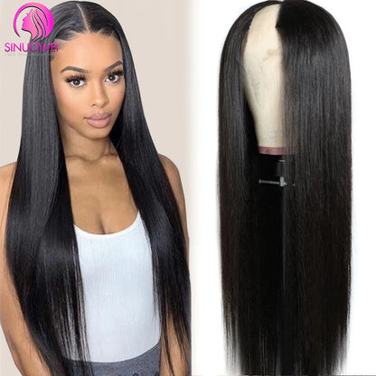 Brazilian Straight V Part Wig Human Hair Thin Part No Glue Remy Human Hair Wig for Women Middle Part Wig