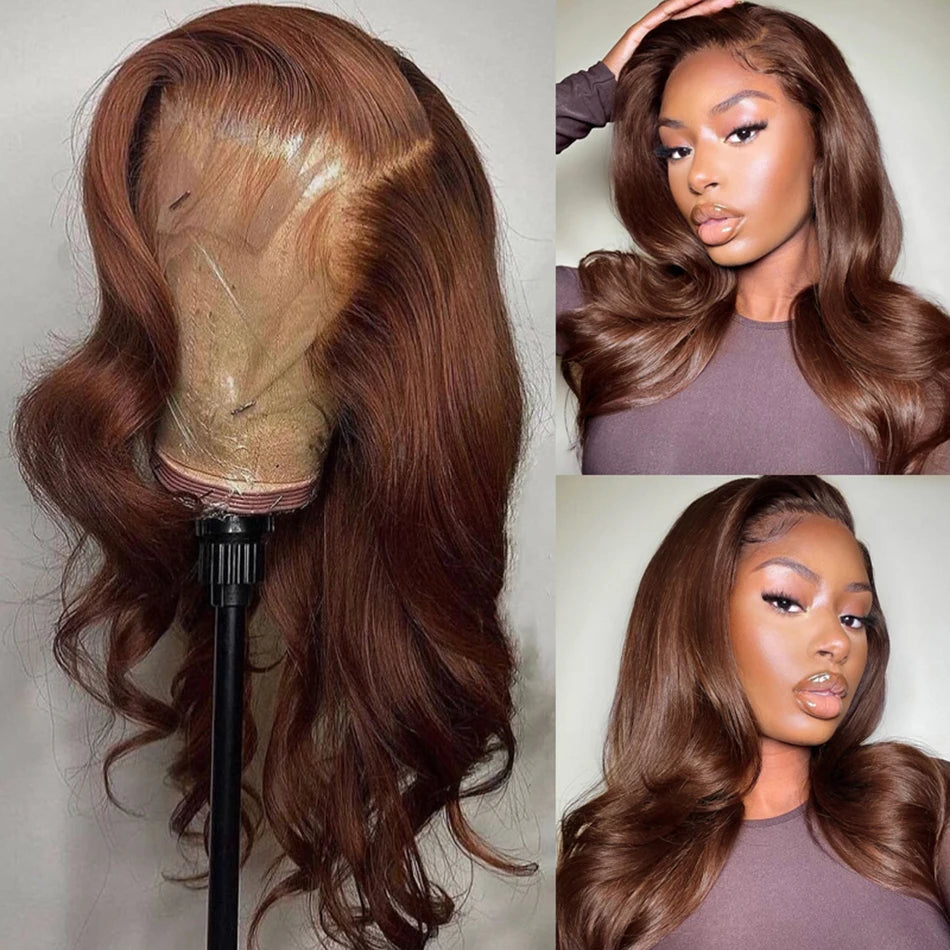 Chocolate Brown Body Wave Lace Front Wig HD Transparent Lace Frontal Wig Human Hair Preplucked 13x4 Colored Human Hair Wigs 180%