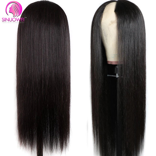 Brazilian Straight V Part Wig Human Hair Thin Part No Glue Remy Human Hair Wig for Women Middle Part Wig